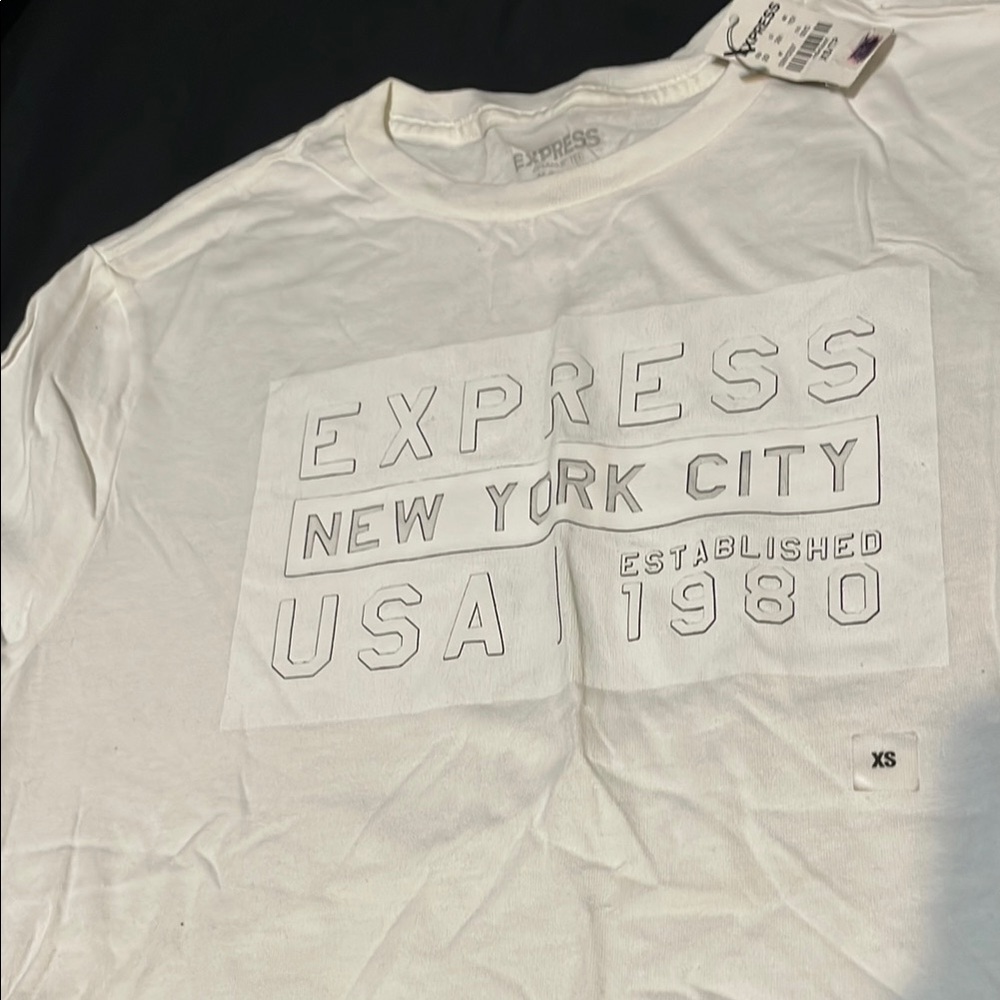 Express White Short Sleeve Tee with Embossed Graphic